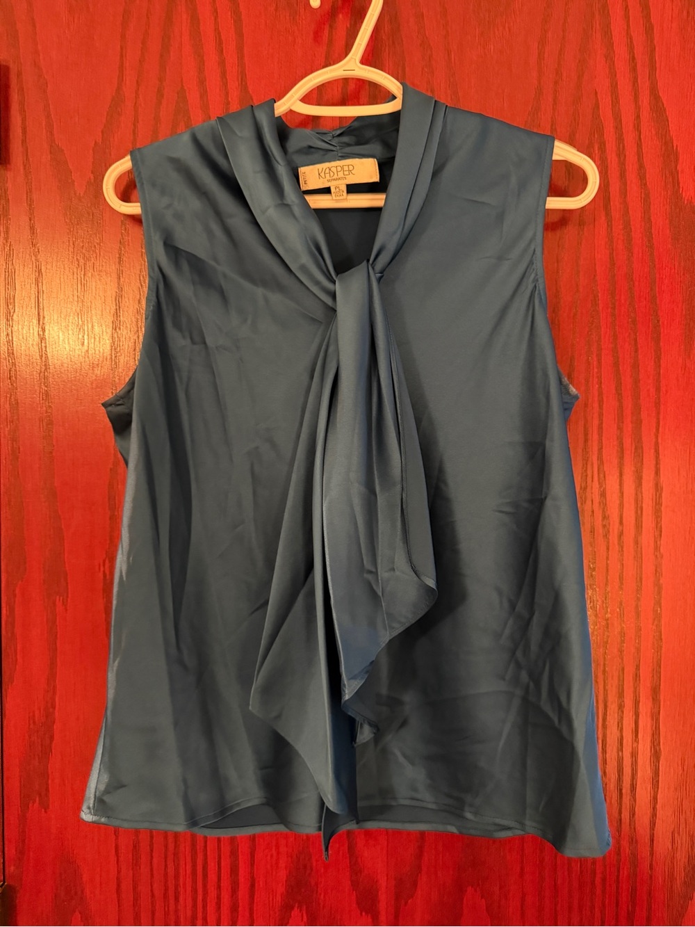 Kasper Sleeveless Tie-Neck Blouse in Slate Blue